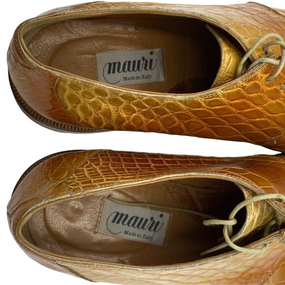 Vintage Mauri Exotic Full Alligator Mens 14M Italian Tan Brown Honey Dress Shoes - Picture 5 of 14